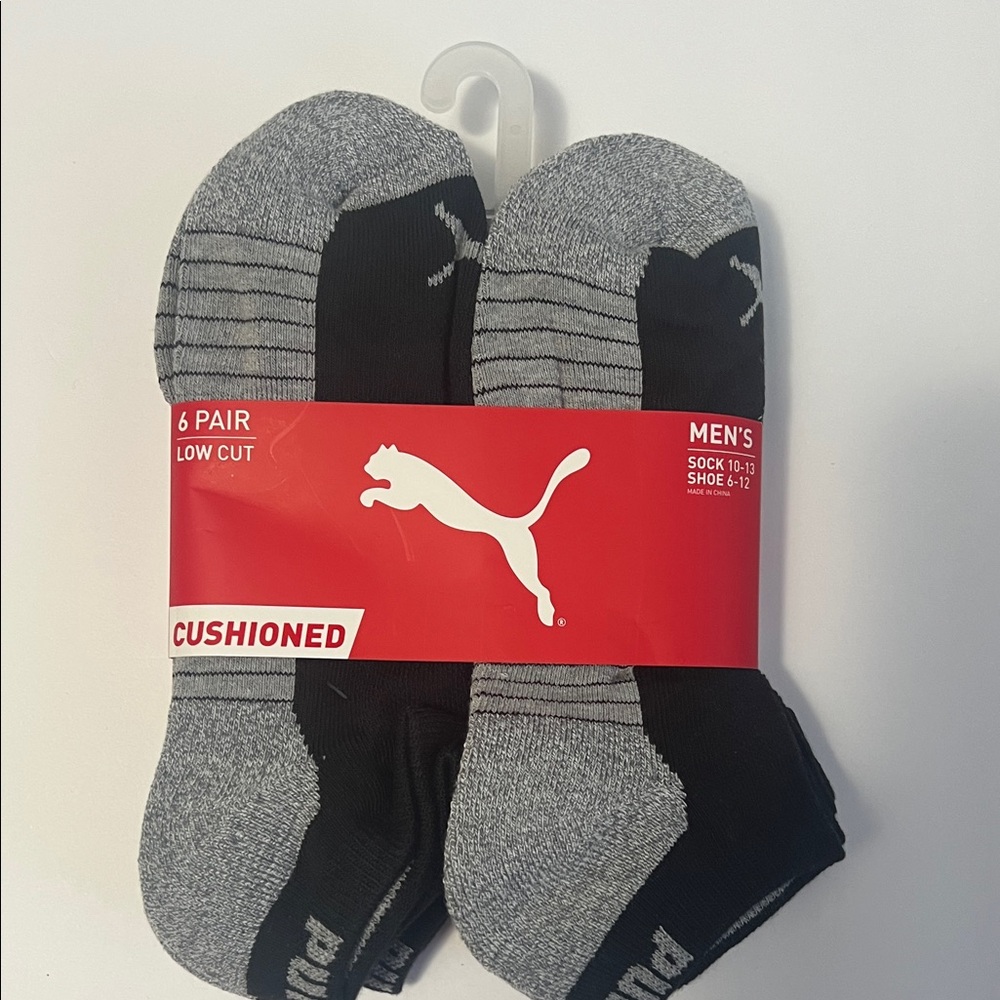 Puma Men's Low Cut Cushioned Socks - Black and Gray